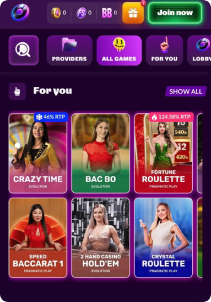 Slotrave Casino Mob Screen live games