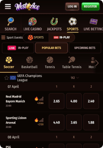 Westace Casino Mob Screen sports games