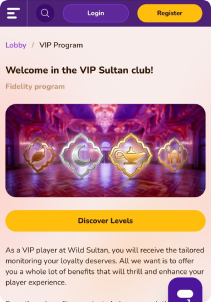 WildSultan Casino Mob Screen vip sultan club