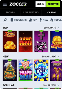 Zoccer Casino Mob Screen slots games