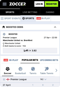 Zoccer Casino Mob Screen sports