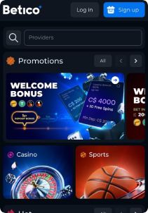 Betico.io Casino Mob Screen main page