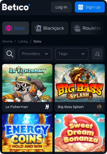 Betico.io Casino Mob Screen slots games