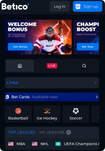 Betico.io Casino Mob Screen sports
