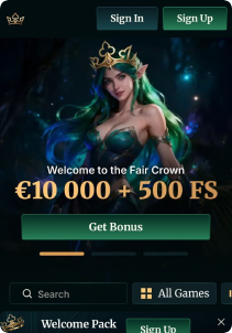 FairCrown Casino Mob Screen main page