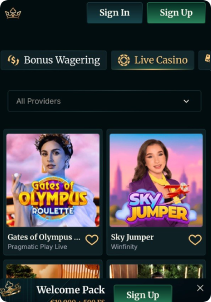 FairCrown Casino Mob Screen live games