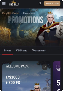 KingBilly Casino Mob Screen promotions