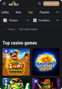 KingBilly Casino Mob Screen slots games