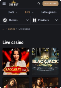 KingBilly Casino Mob Screen live games