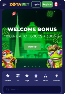 Zotabet Casino Mob Screen main page