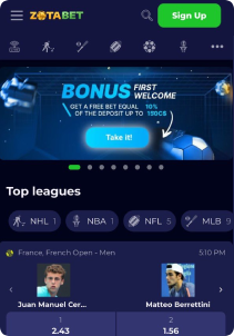 Zotabet Casino Mob Screen sports