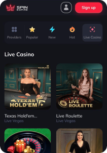 SpinEmpire casino screen3 live games