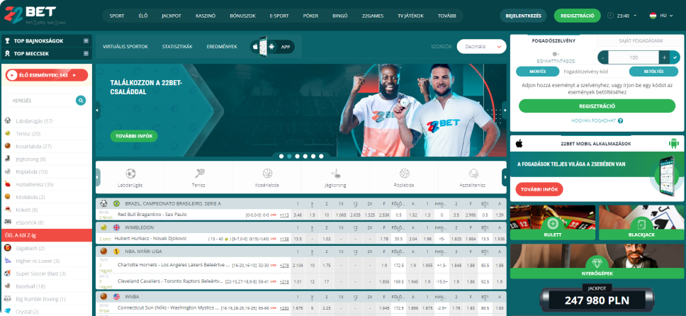 22bet Casino desktop screenshot