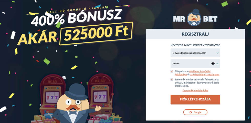 Mr Bet registration screen