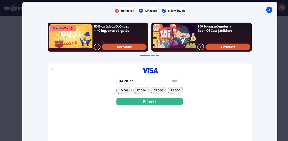 Mr Bet deposit screen step 2