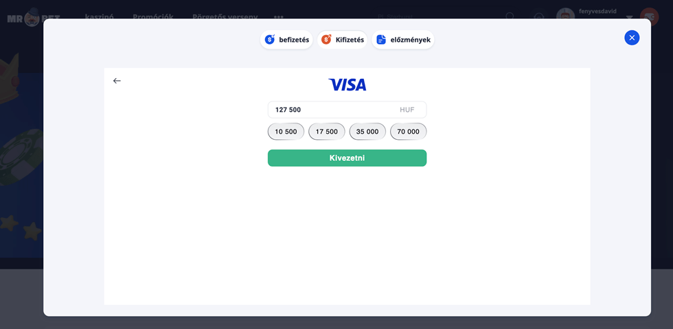 Mr Bet withdrawal screen step 2