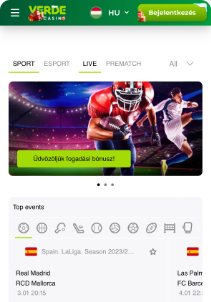 Verde Casino mobile screen sports games