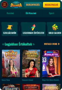 Spinanga Casino mobile screen live games