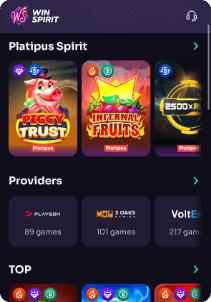 Winspirit Casino mobile screen slots games