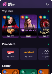 Winspirit Casino mobile screen live games