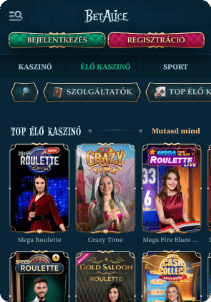 BetAlice Casino mobile screen live games