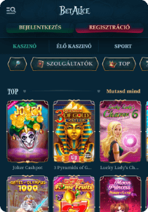 BetAlice Casino mobile screen slots games