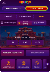 DuoSpin Casino mobile screen sports