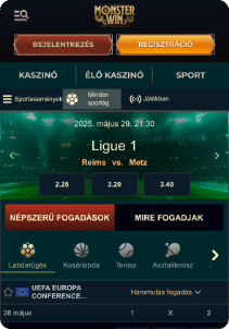 MonsterWin Casino mobile screen sports