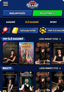 BiGClash Casino mobile screen live games