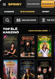Spinsy Casino mobile screen live games