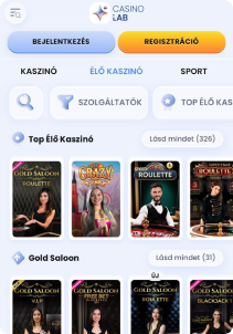 Casinolab Casino mobile screen live games