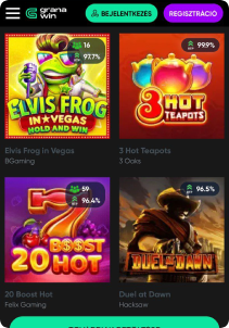 Granawin Casino mobile screen slots games