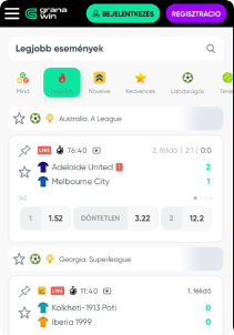 Granawin Casino mobile screen sports