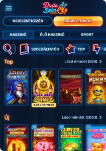 DudeSpin Casino mobile screen slots games