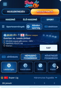 DudeSpin Casino mobile screen sports