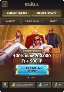 Realz Casino mobile screen mane page