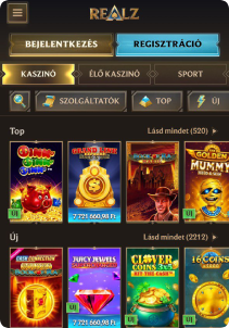 Realz Casino mobile screen slots games