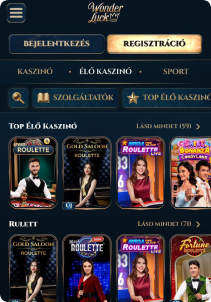 Wonderluck Casino mobile screen liive games