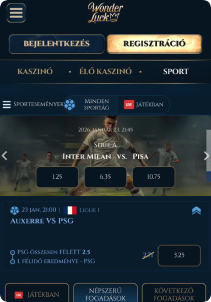 Wonderluck Casino mobile screen sports games