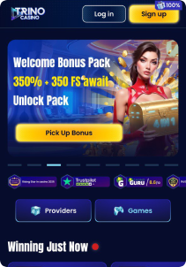 Trino Casino mobile screen main pane