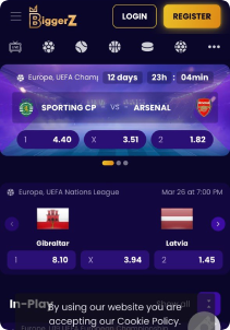 BiggerZ Casino mobile screen sports