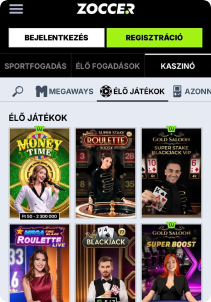 Zoccer Casino mobile screen live games