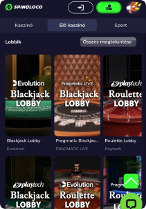 Spinoloco Casino mobile screen live games