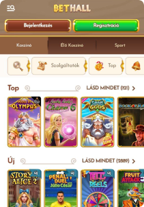 BettHall Casino mobile screen slots games