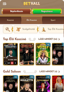 BettHall Casino mobile screen livee games