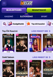 SpinBara Casino mobile screen liive games