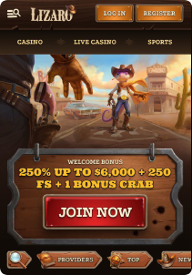 Lizaro casino mob screen mane page