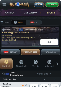 Astromania casino mob screen sports