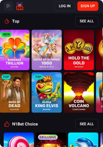 N1Bet casino mob screen slots games