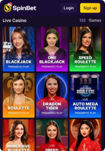 SpinBet casino mob screen live games